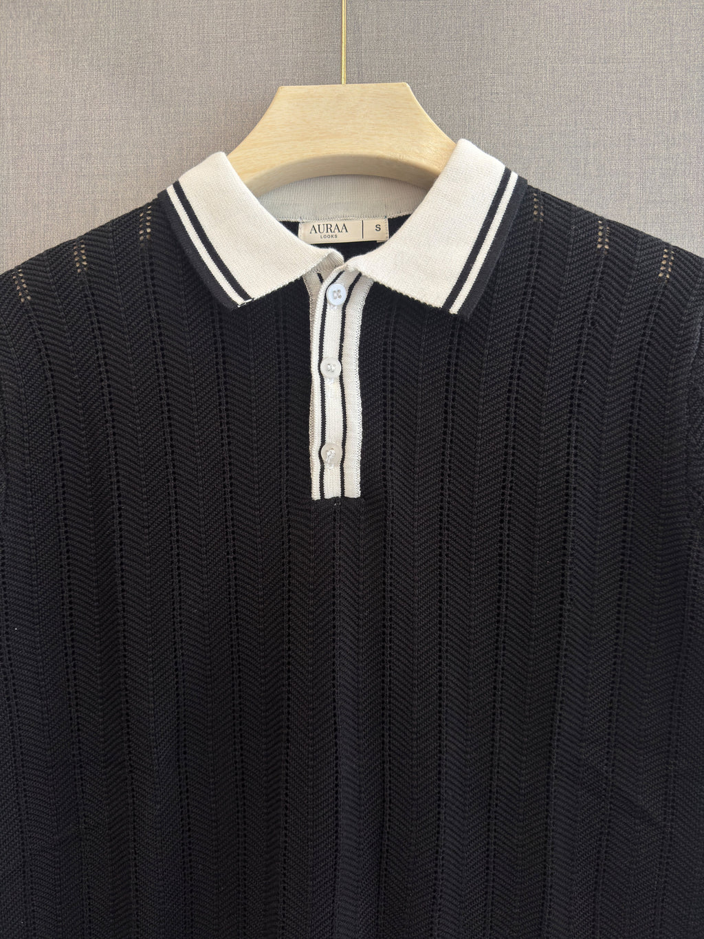 Chevron Knit Polo - Black