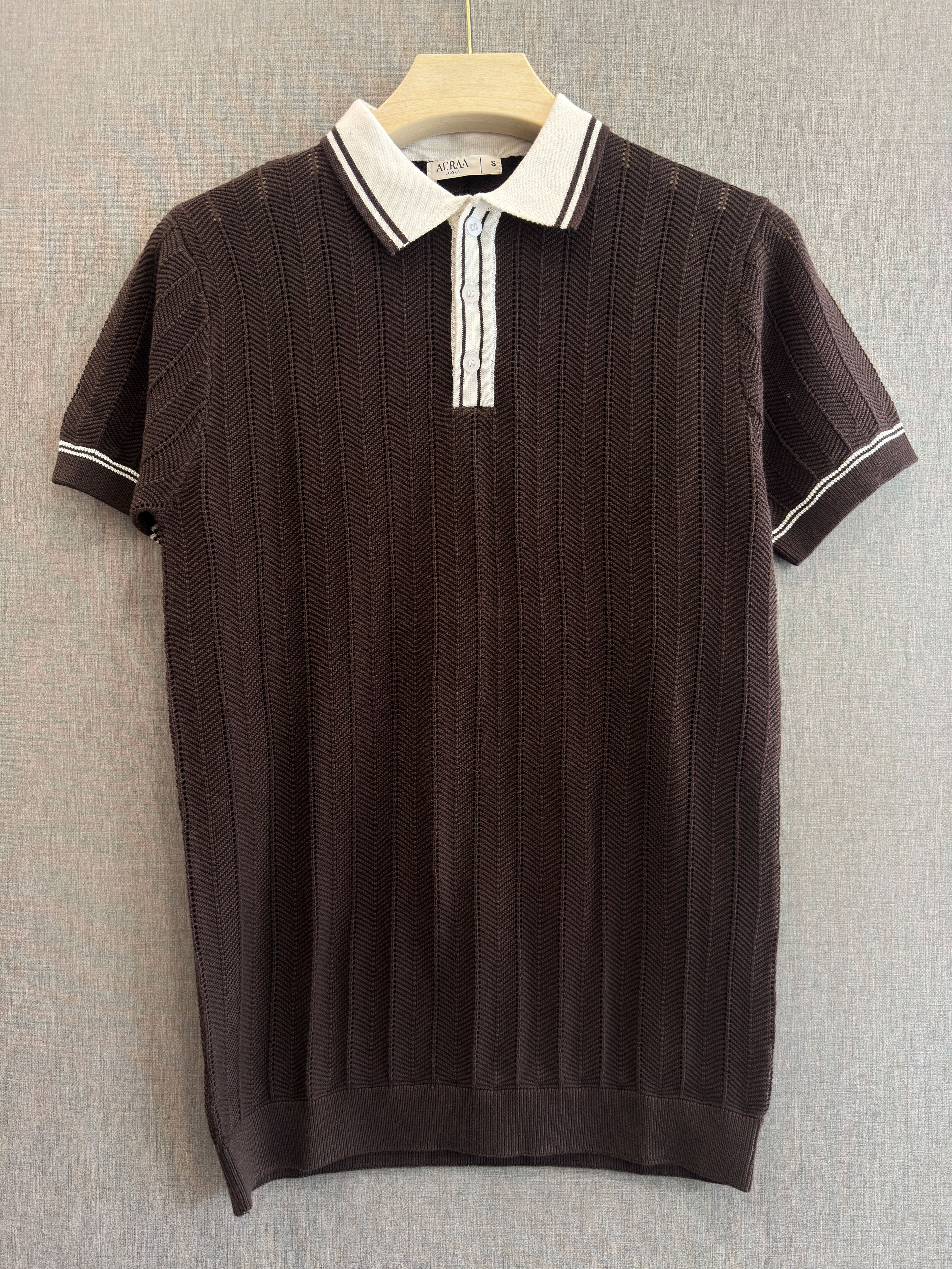 Chevron Knit Polo - Espresso