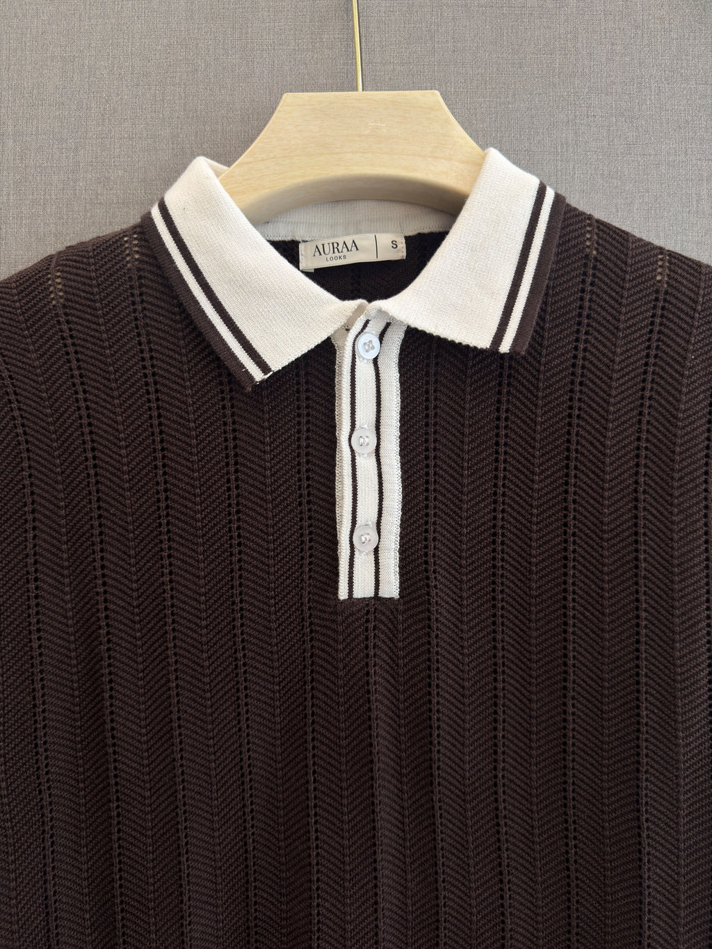 Chevron Knit Polo - Espresso