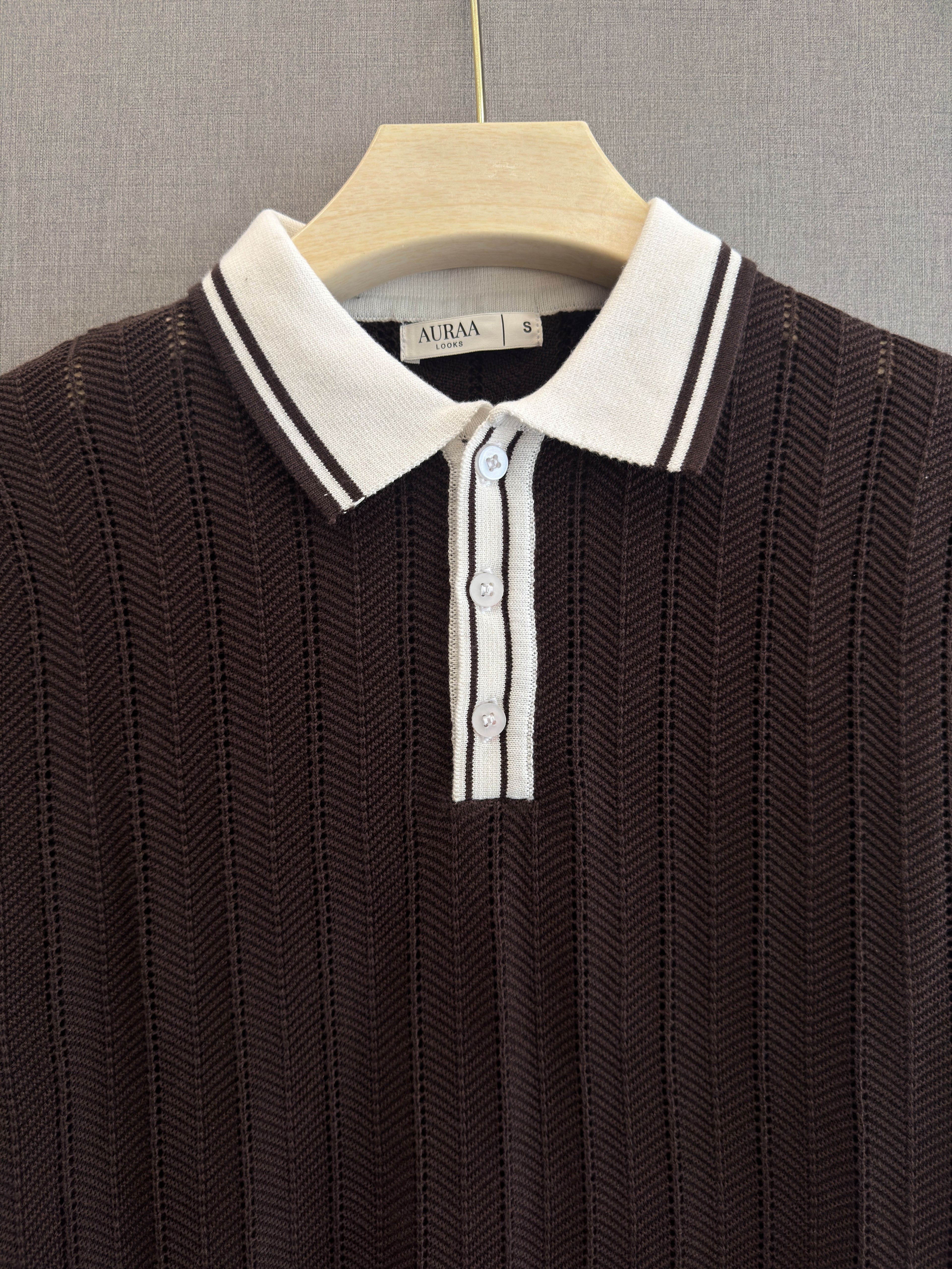 Chevron Knit Polo - Espresso