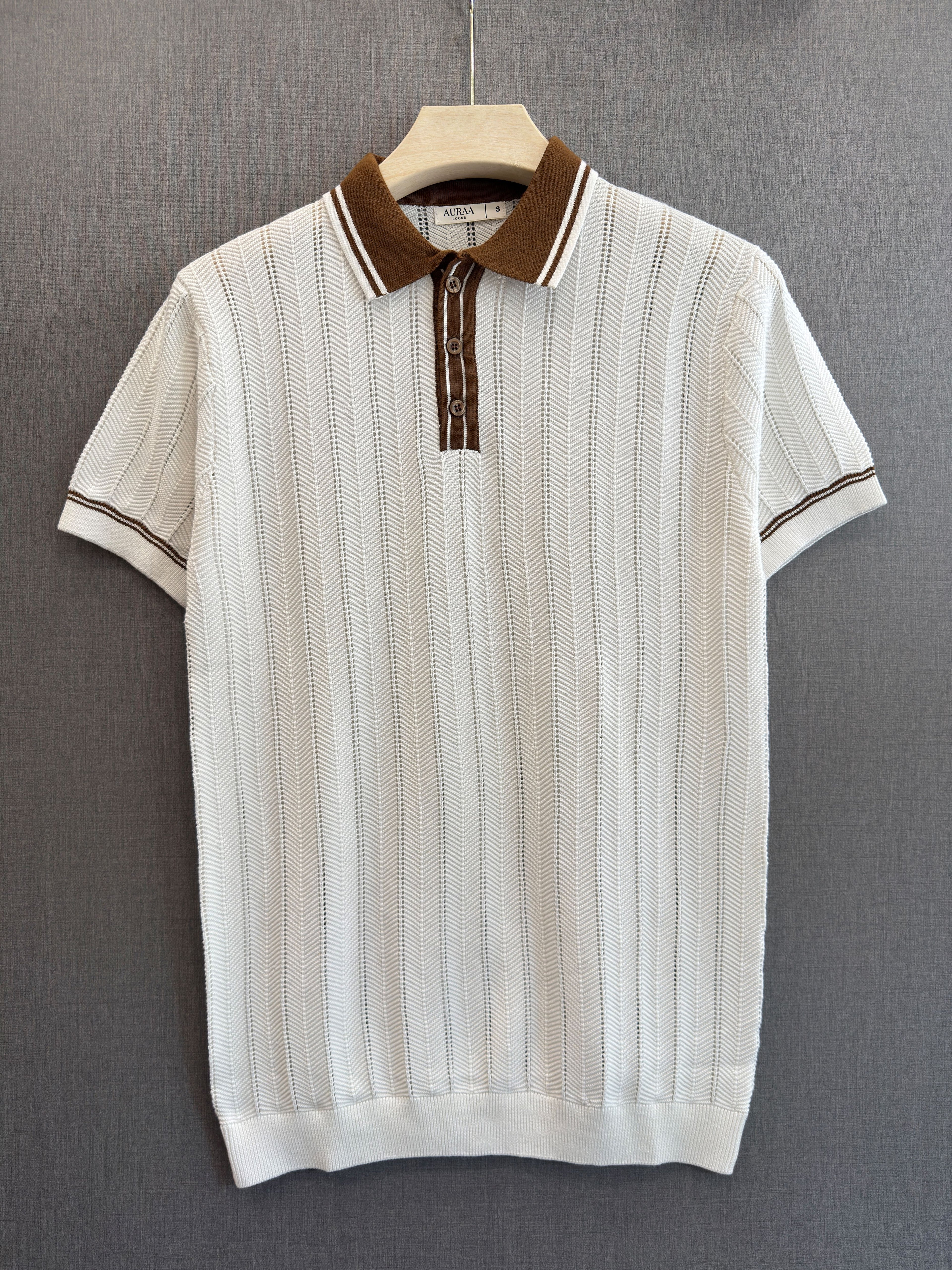 Chevron Knit Polo - Ivory