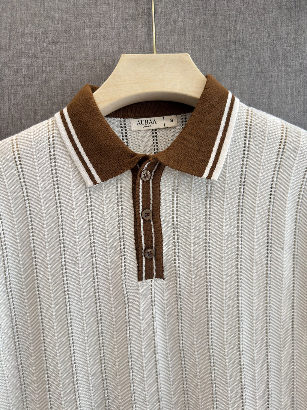 Chevron Knit Polo - Ivory