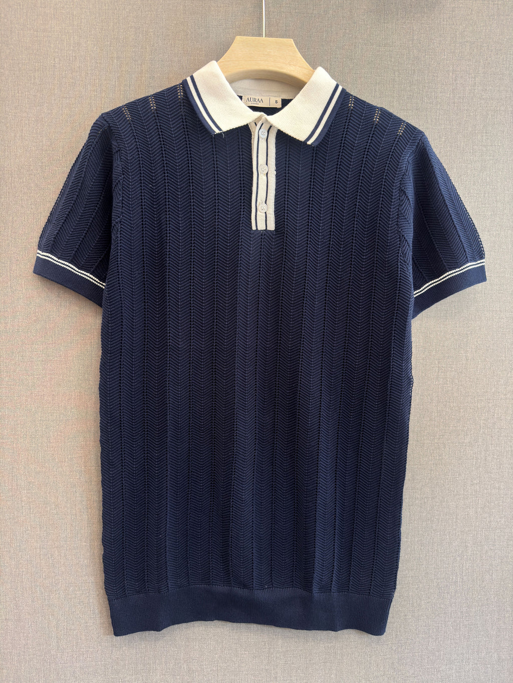 Chevron Knit Polo - Navy