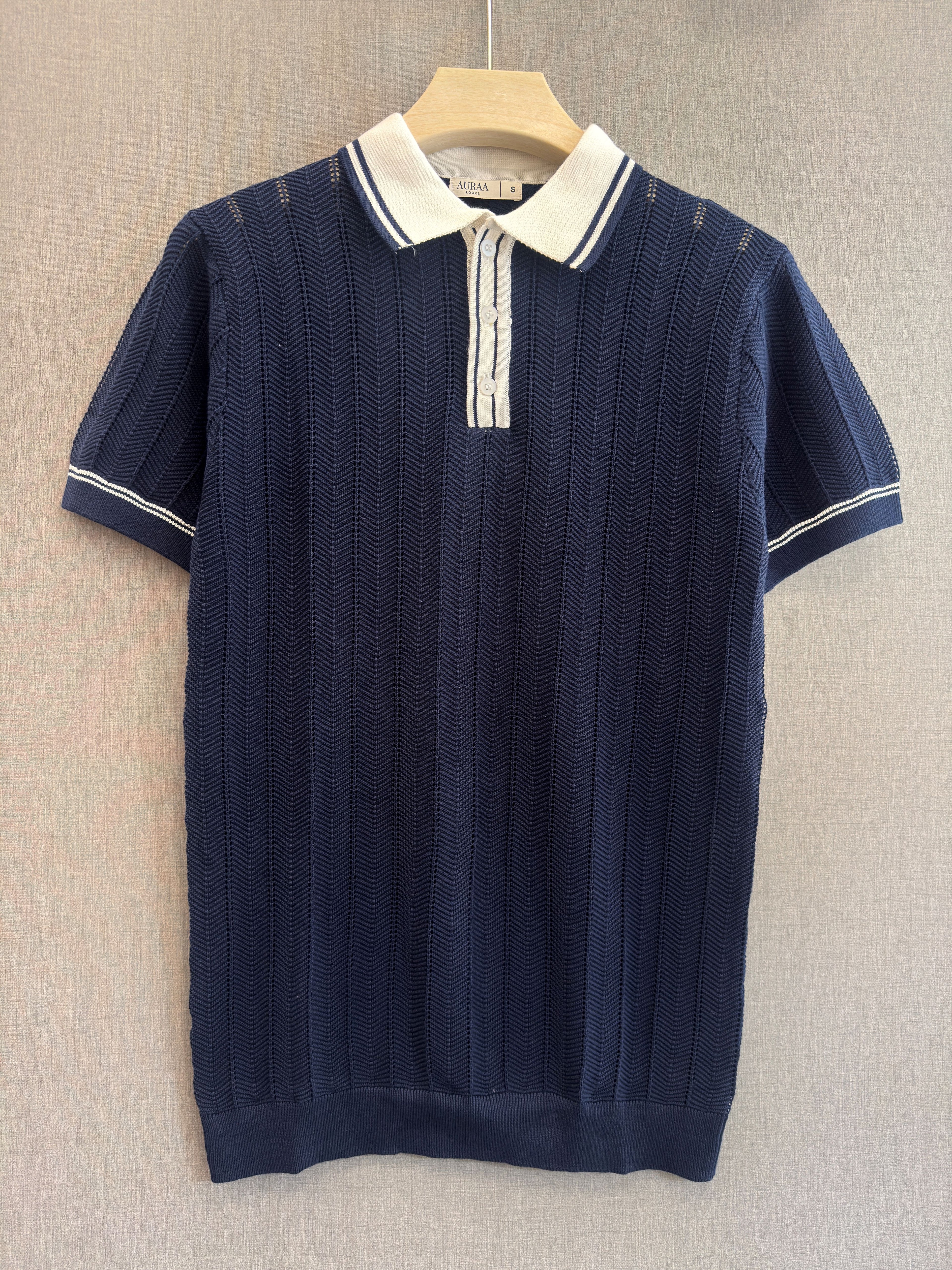 Chevron Knit Polo - Navy