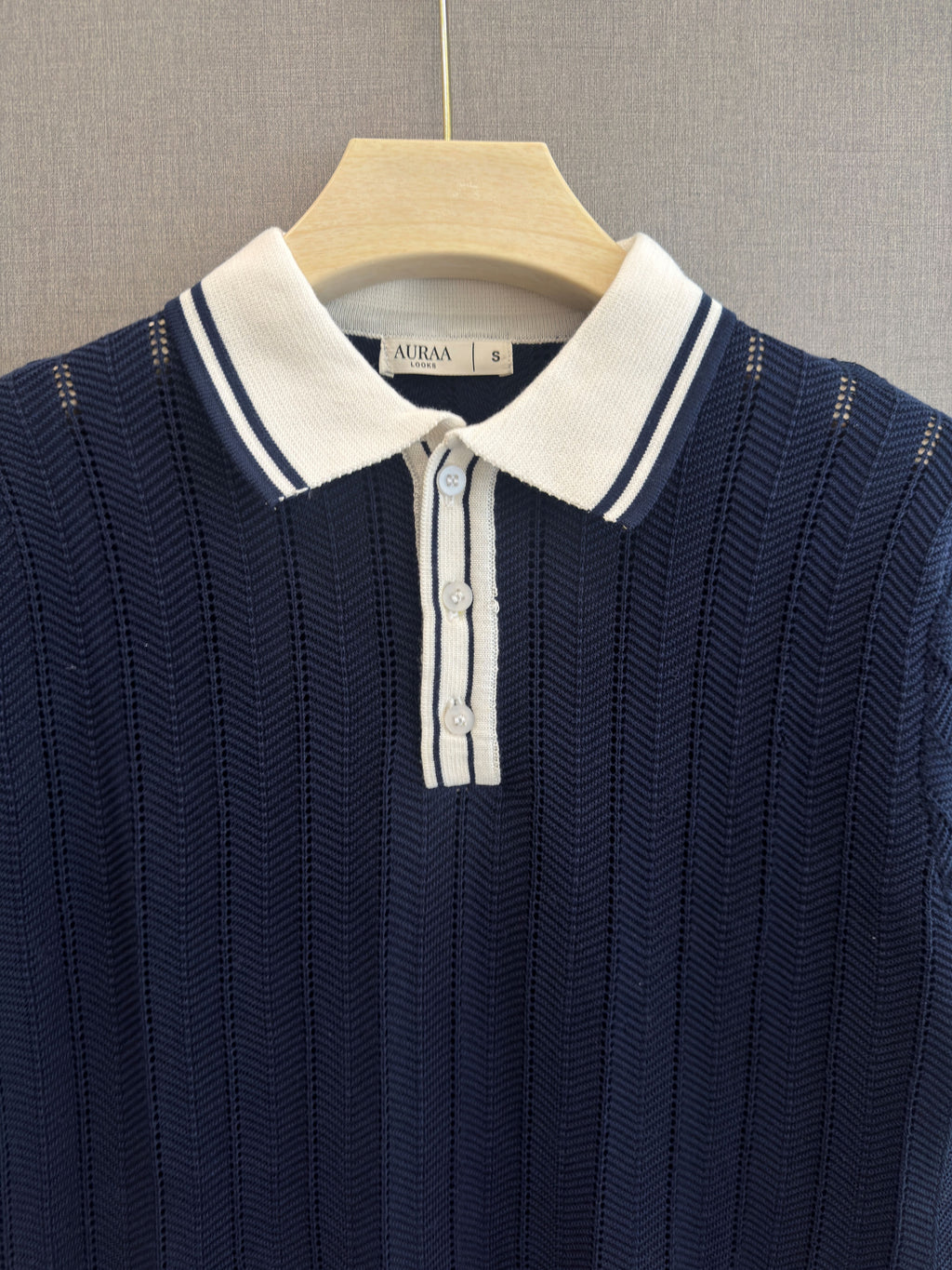 Chevron Knit Polo - Navy