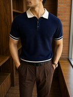 Textured Knit Polo - Navy Blue