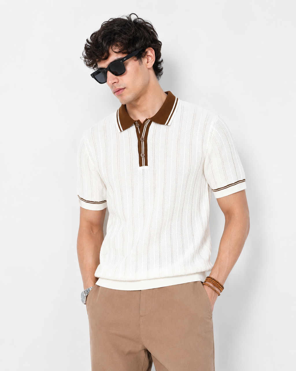 Chevron Knit Polo - Ivory