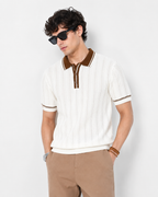 Chevron Knit Polo - Ivory