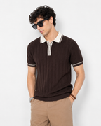 Chevron Knit Polo - Espresso