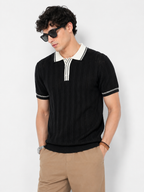 Chevron Knit Polo - Black