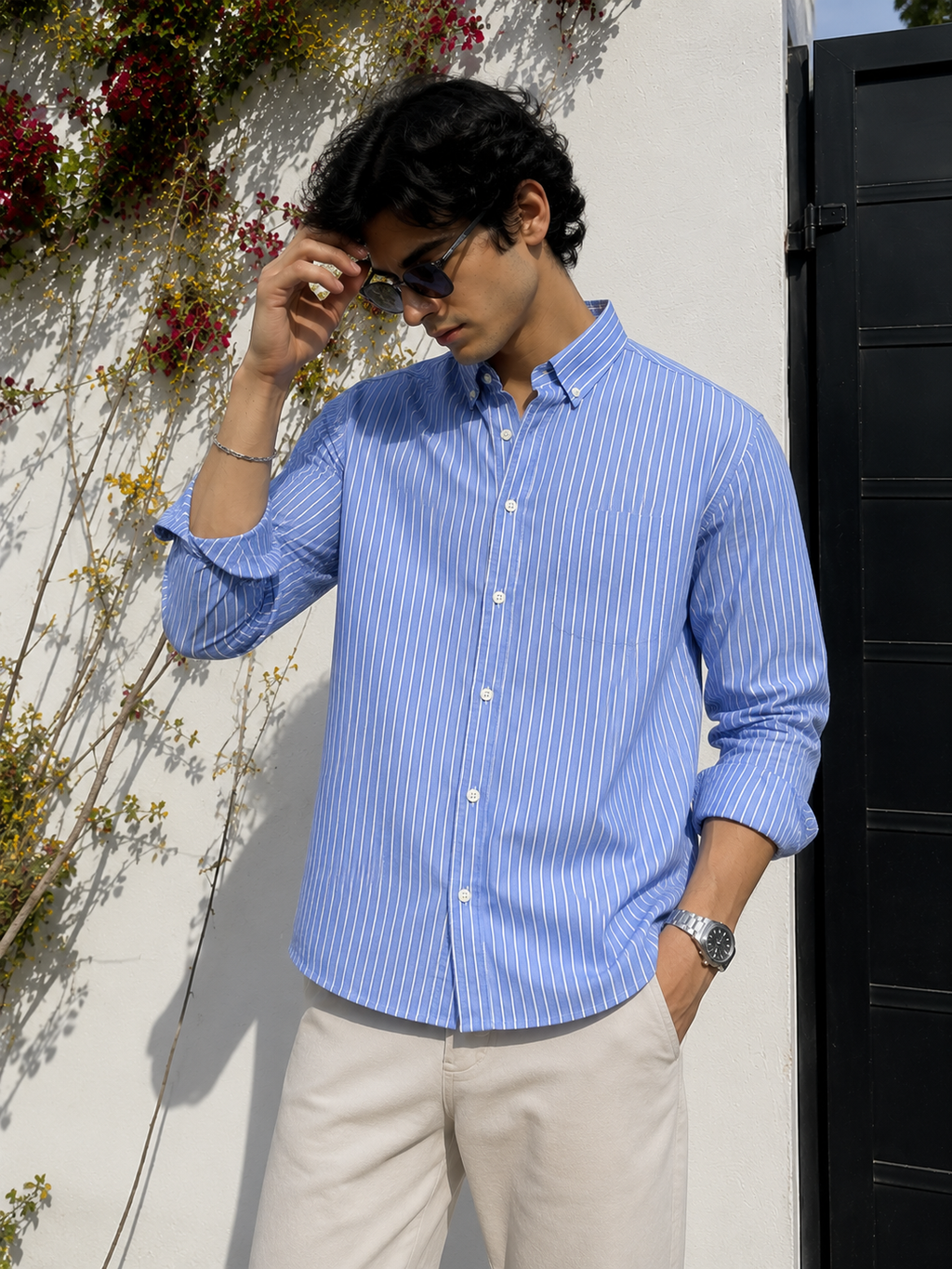 Classic Pinstripe Shirt – Sky Blue
