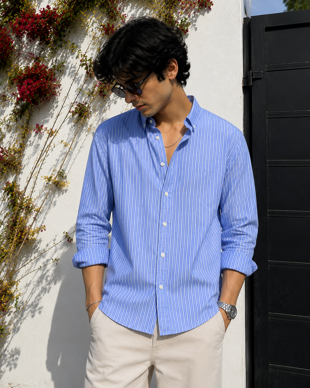 Classic Pinstripe Shirt – Sky Blue