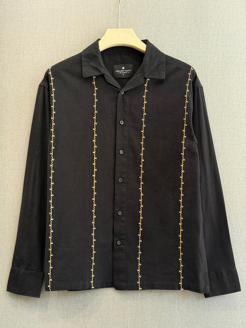 Linen Buff Print Shirt - Jet Black