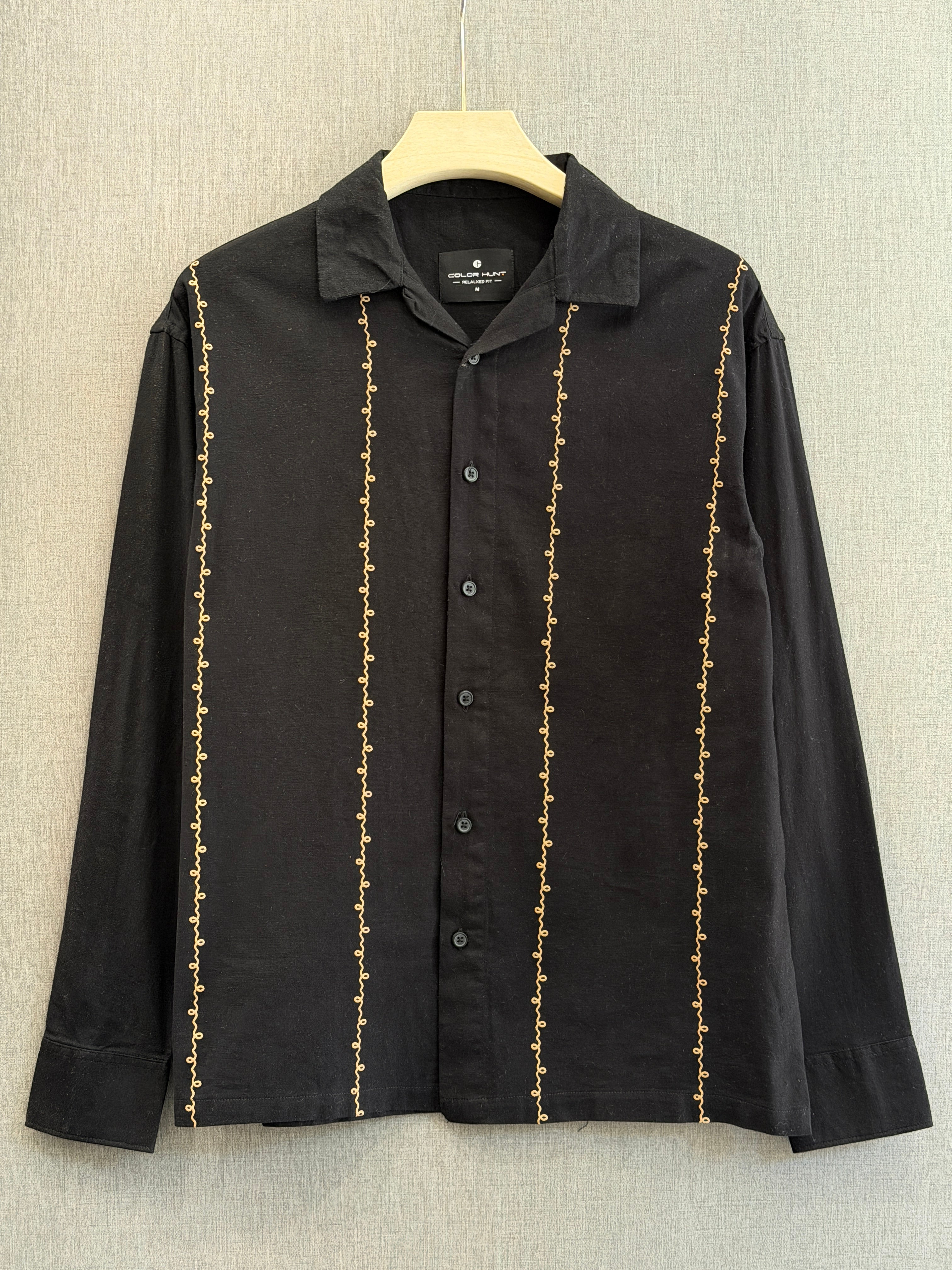 Linen Buff Print Shirt - Jet Black