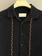Linen Buff Print Shirt - Jet Black