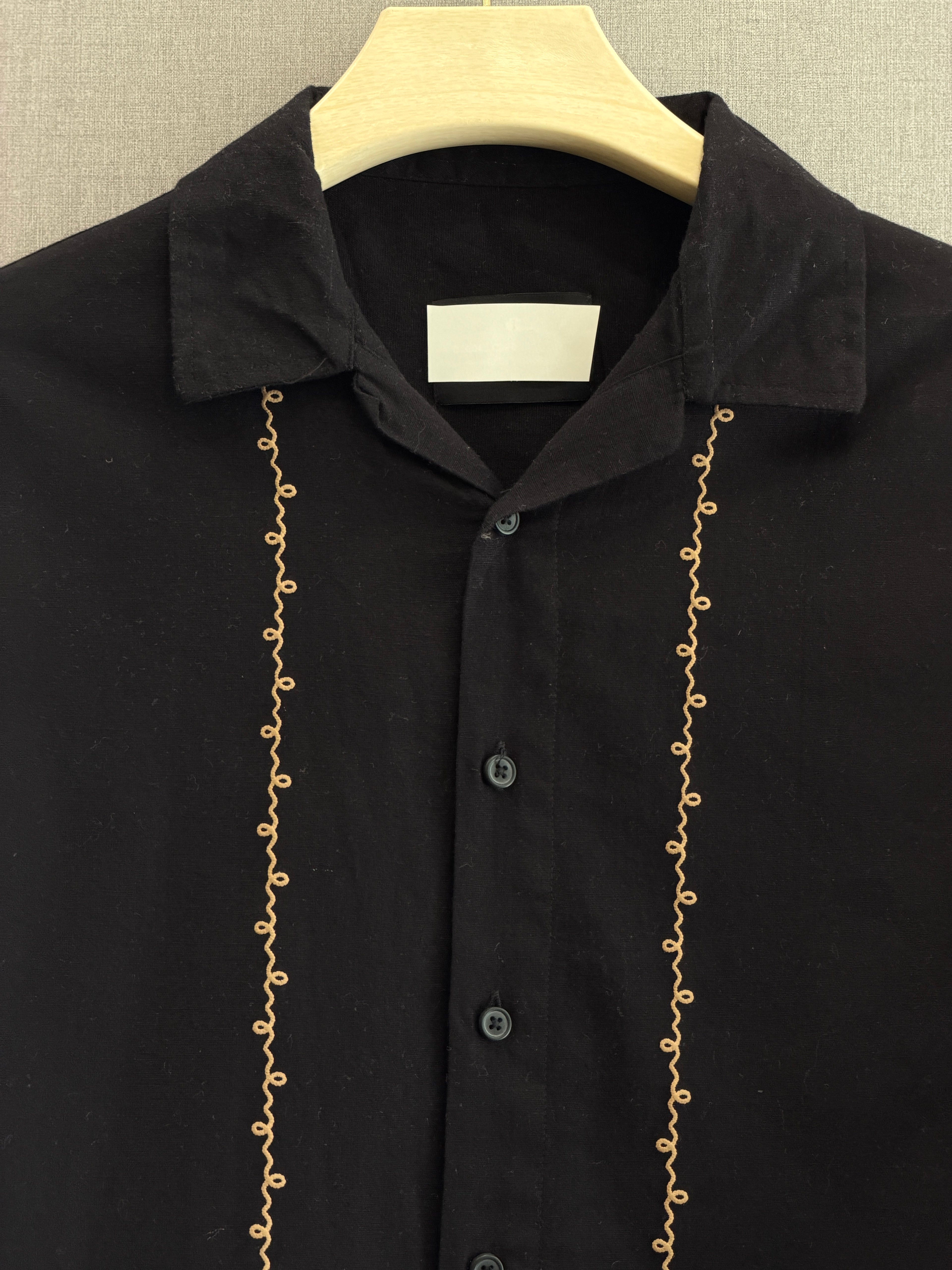 Linen Buff Print Shirt - Jet Black