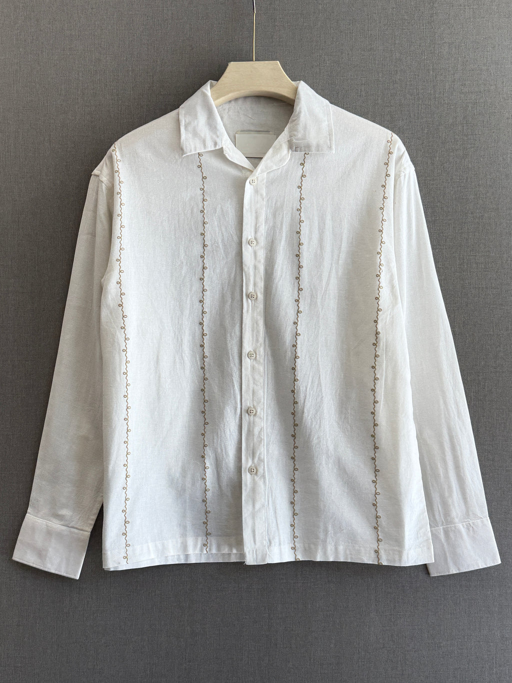 Linen Buff Print Shirt - Pearl White