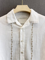 Linen Buff Print Shirt - Pearl White