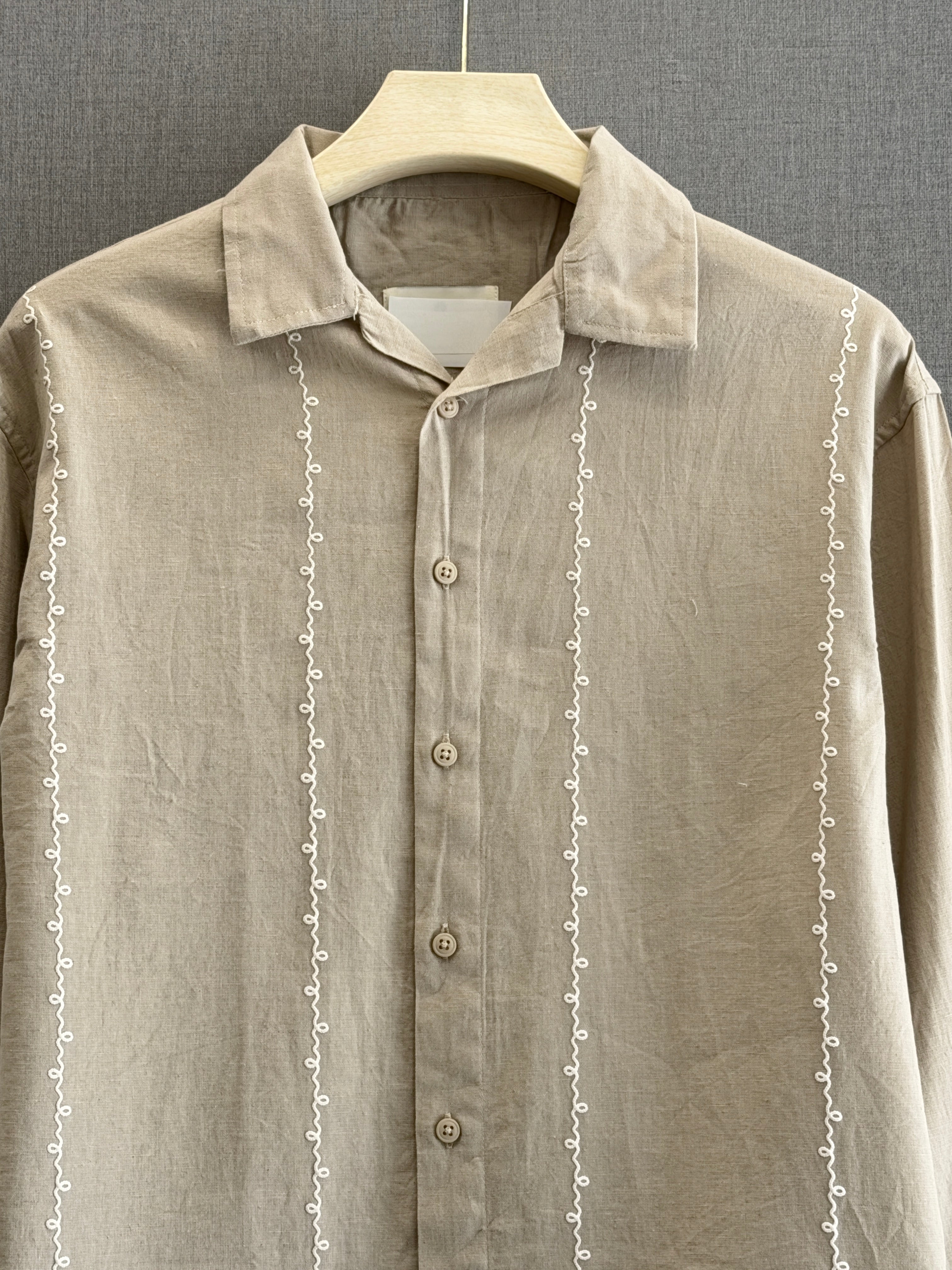 Linen Buff Print Shirt - Sand Beige