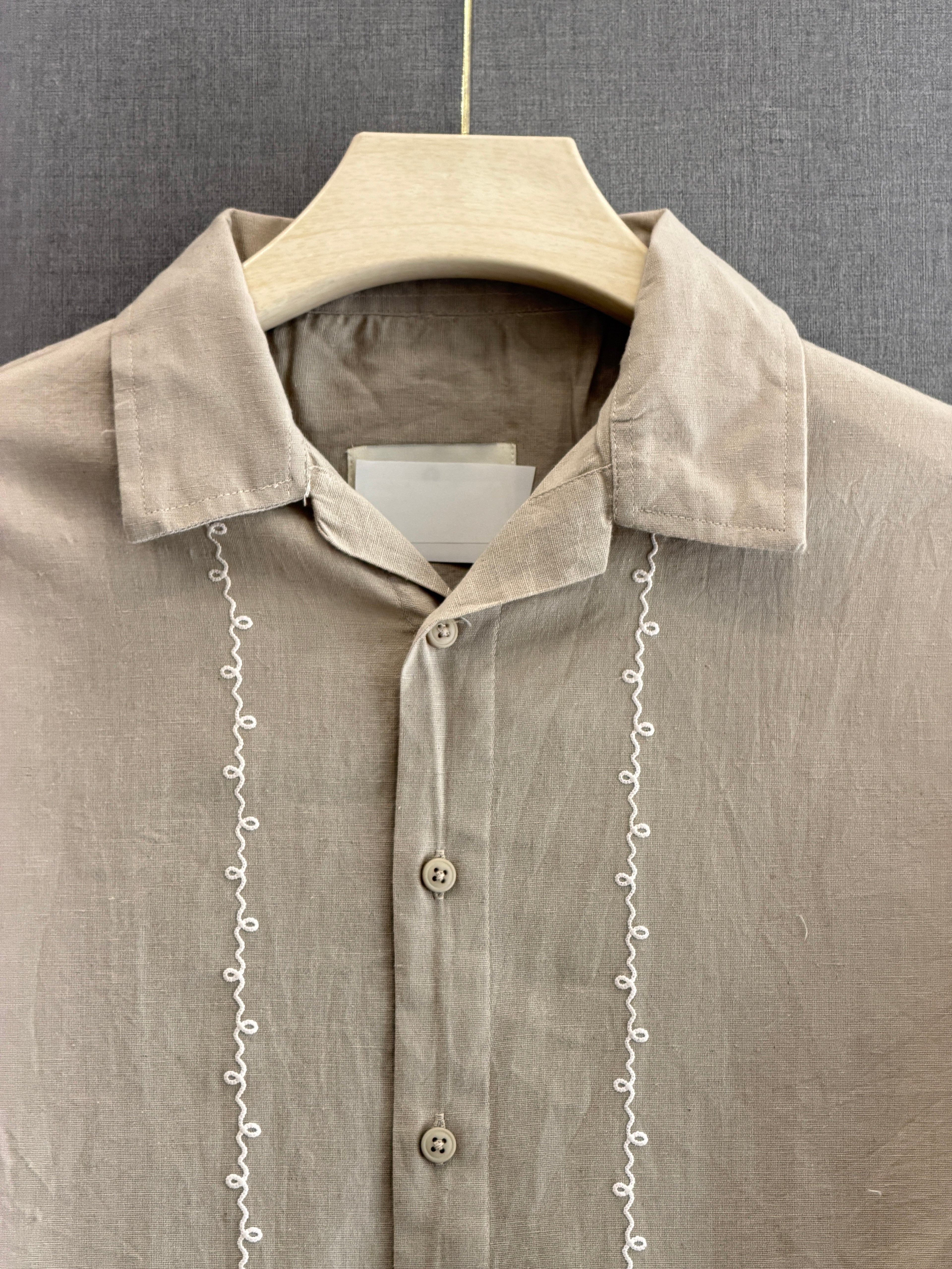 Linen Buff Print Shirt - Sand Beige