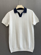 Wave Knit Polo - Ivory White