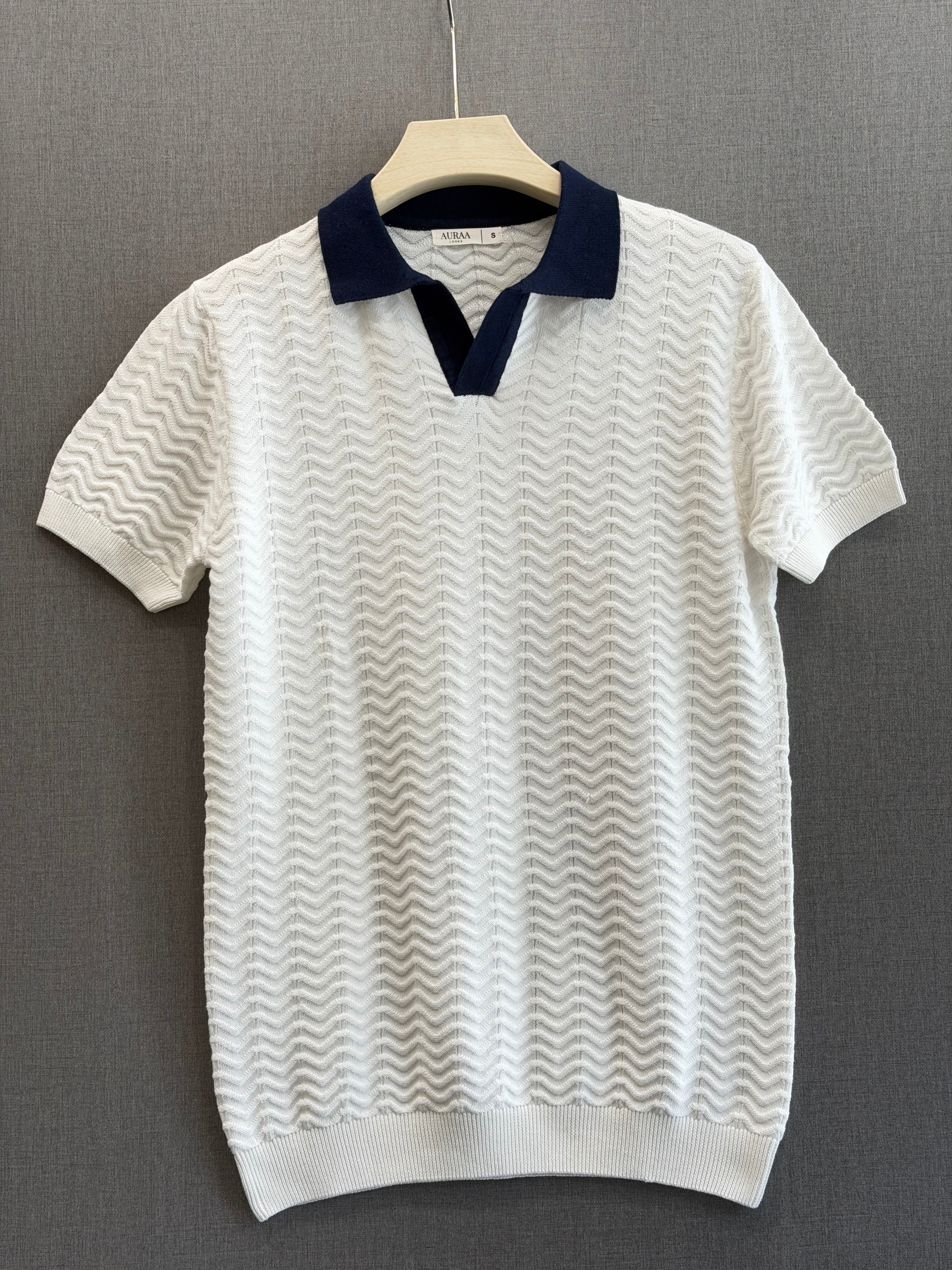 Wave Knit Polo - Ivory White