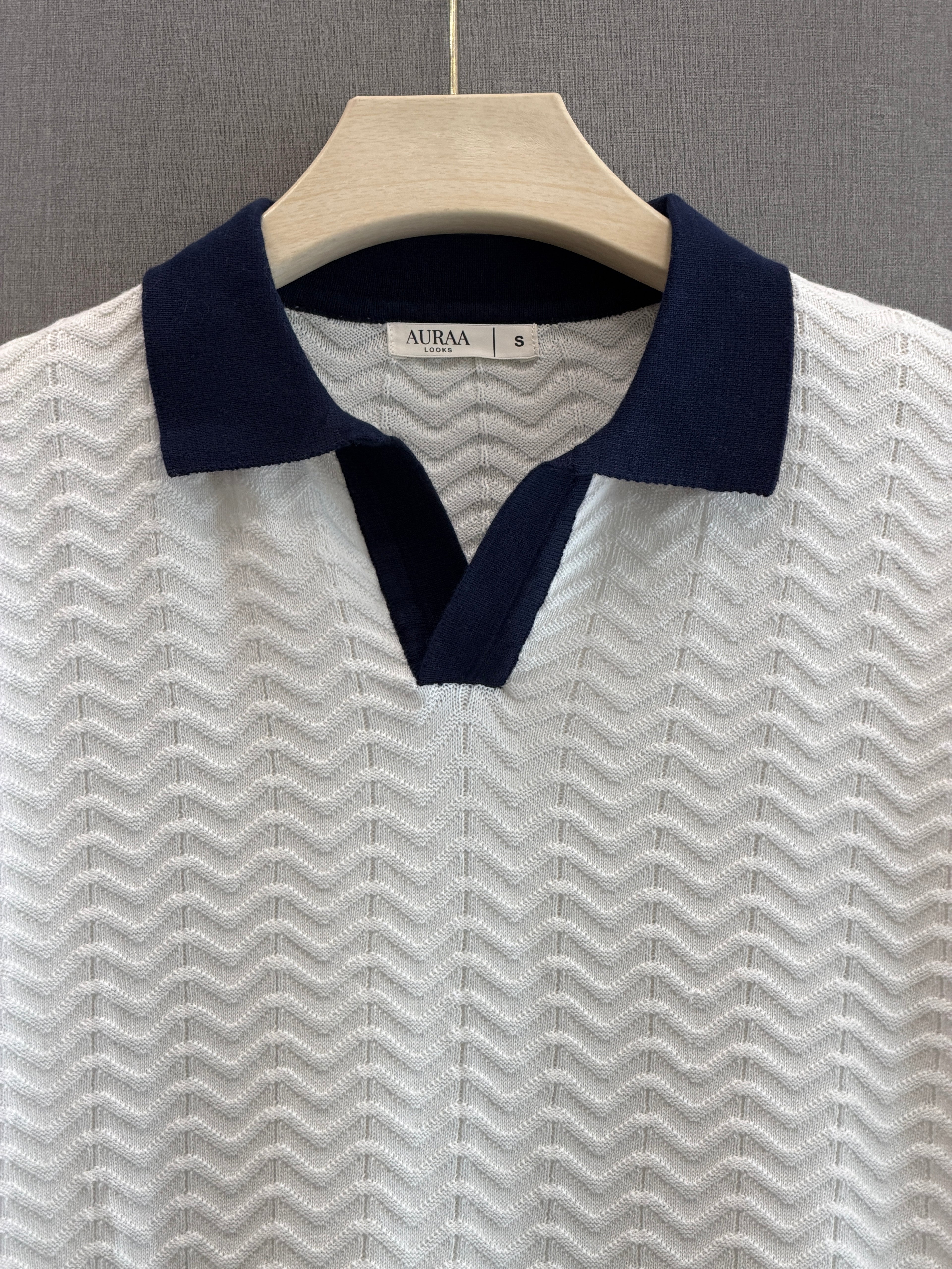 Wave Knit Polo - Ivory White