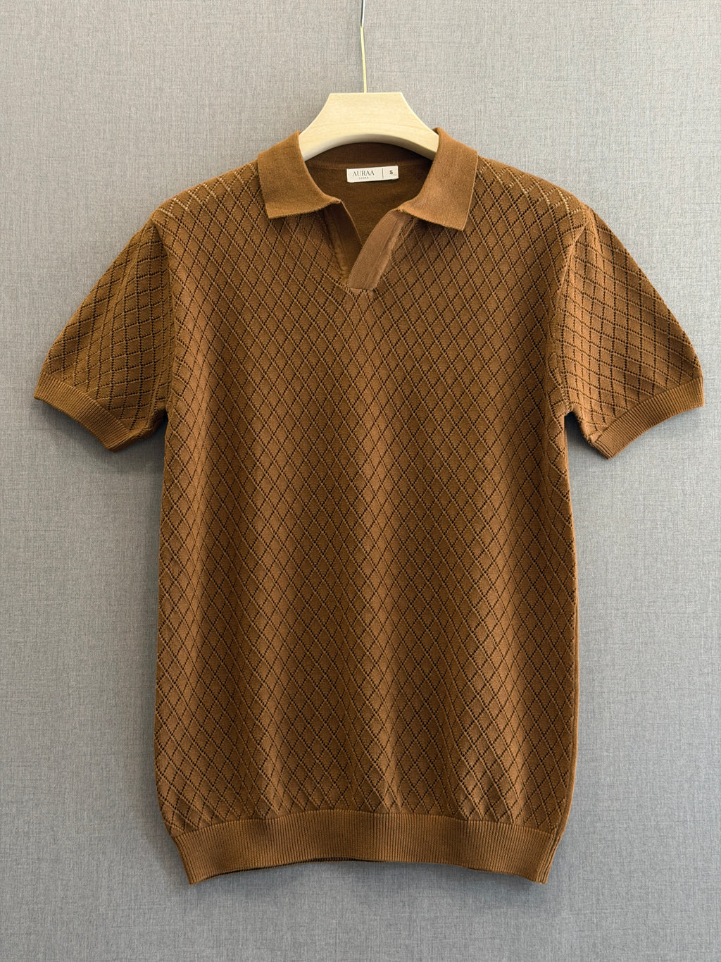 Diamond Knit Polo - Caramel Brown