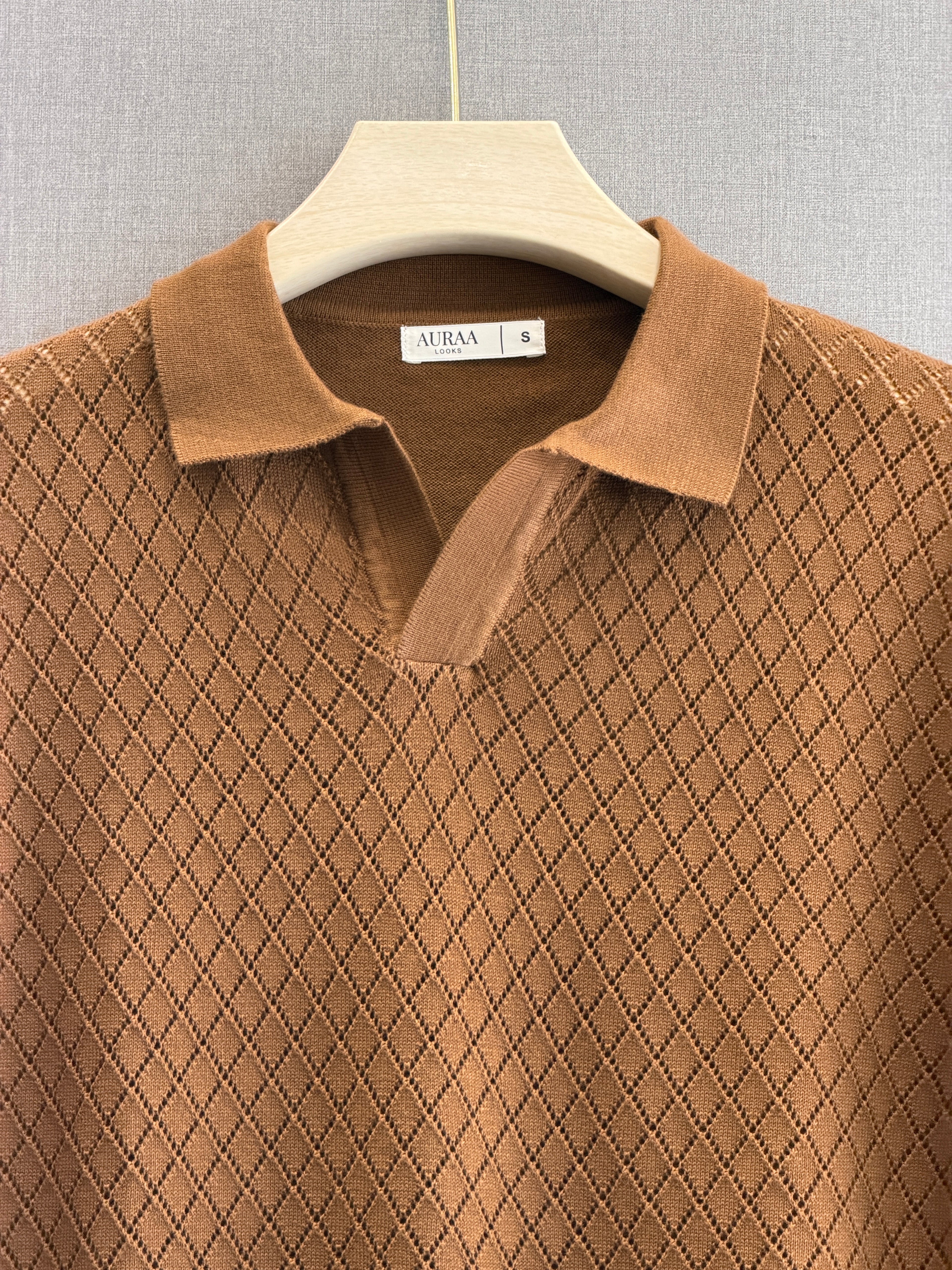 Diamond Knit Polo - Caramel Brown