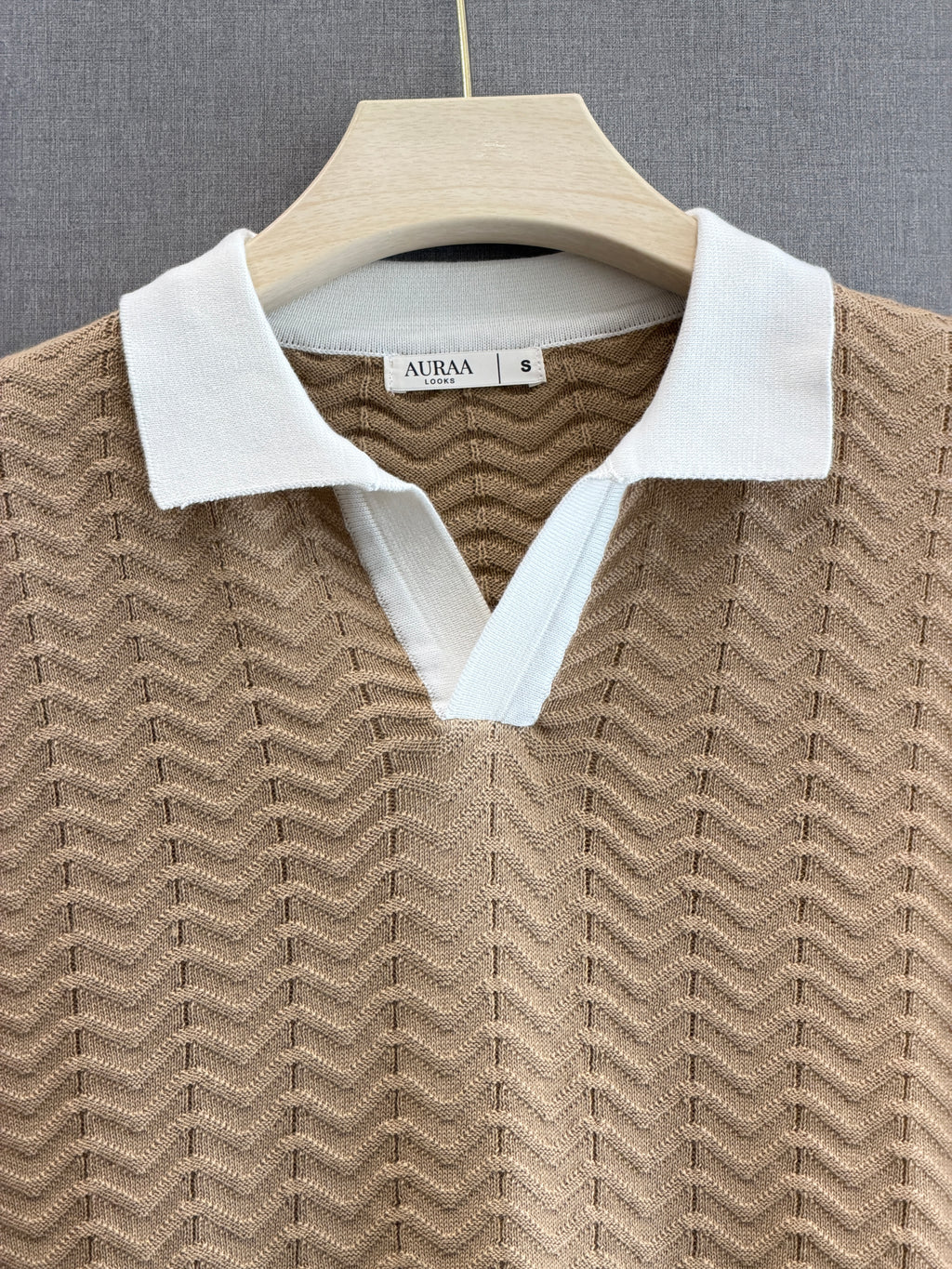 Wave Knit Polo - Sand Beige