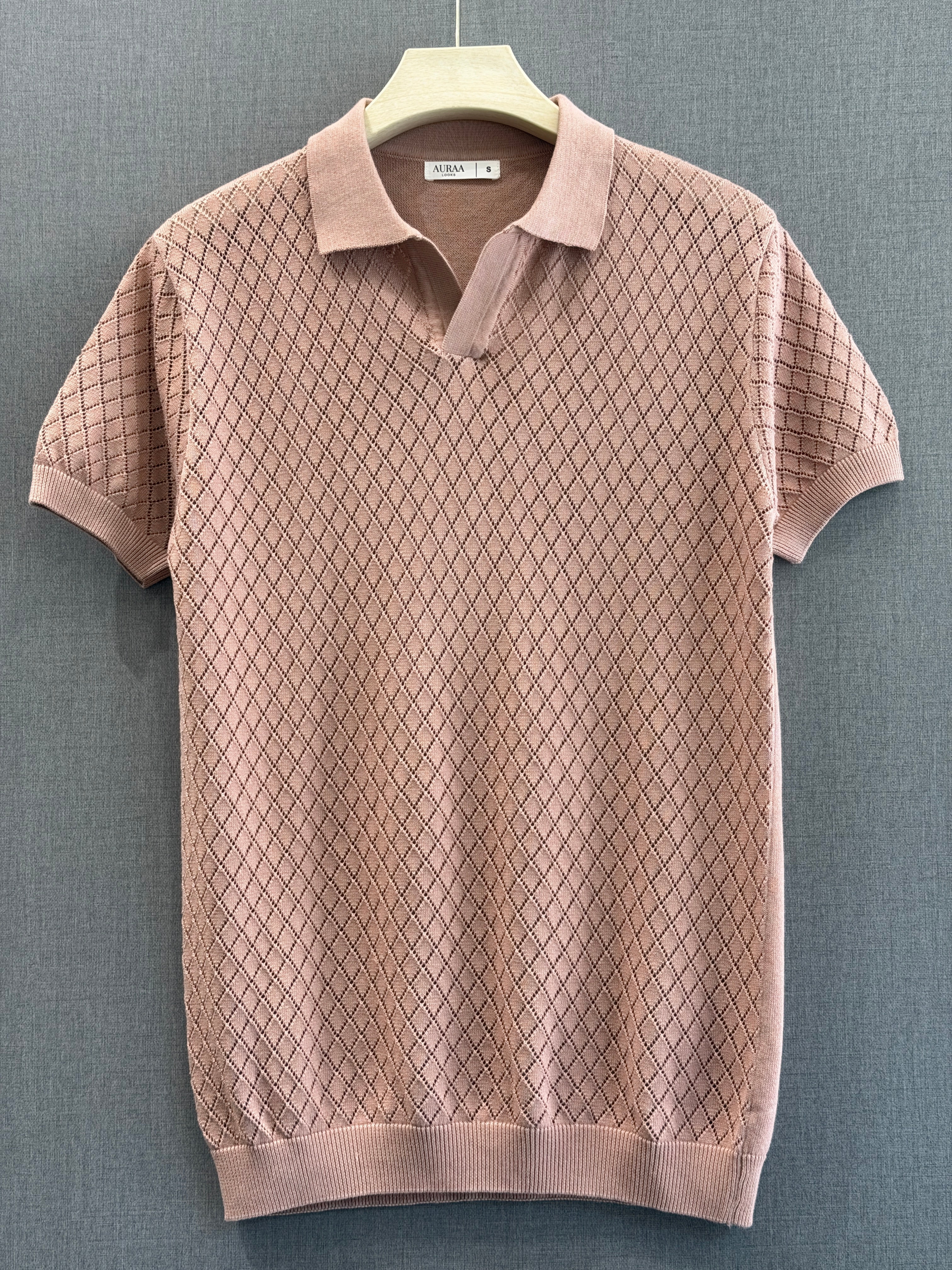 Diamond Knit Polo - Dusty Rose