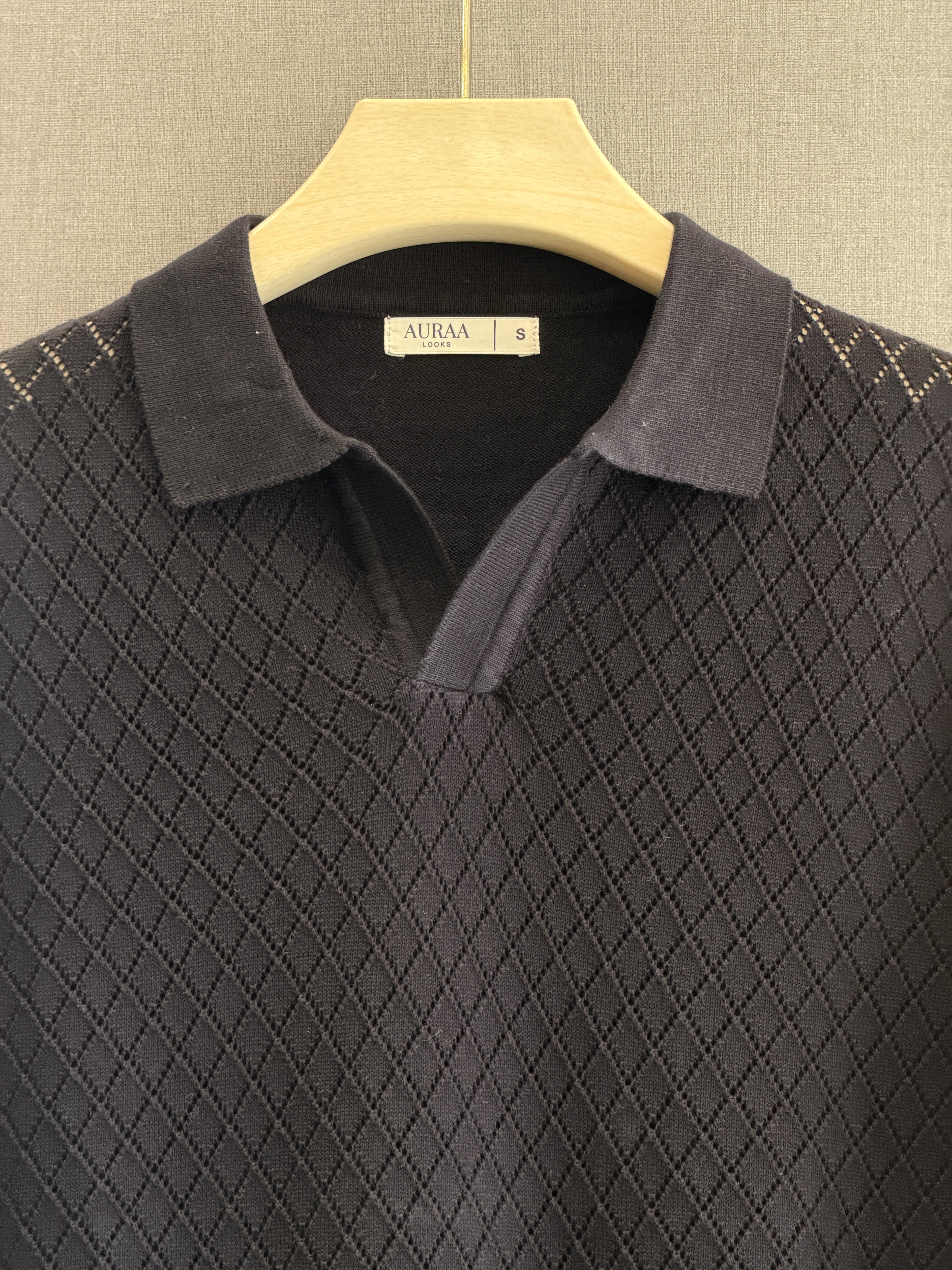 Diamond Knit Polo - Jet Black