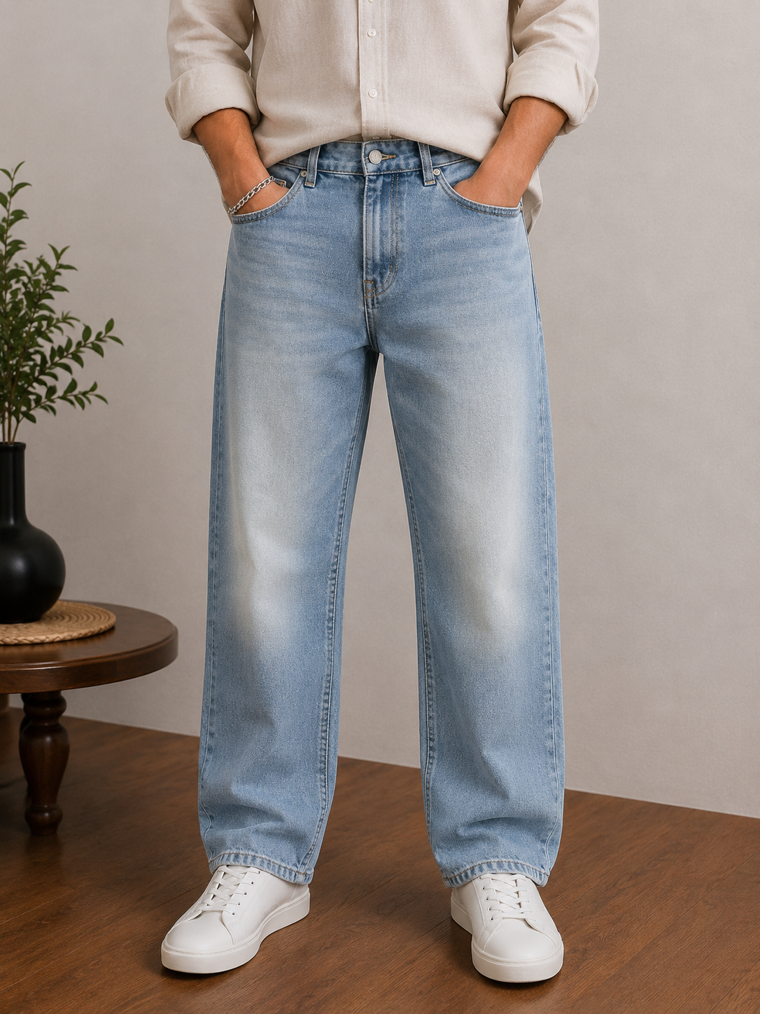 Vintage Straight Fit Jeans 7 - Sky Blue