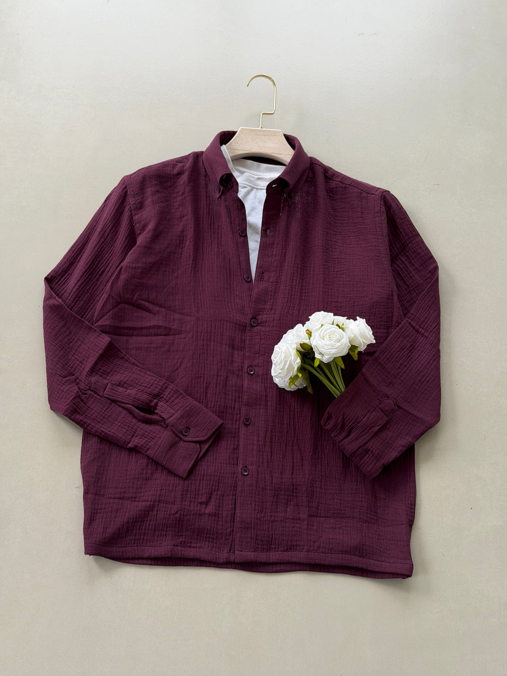 Gauze Cotton Box Fit Shirt - Wine