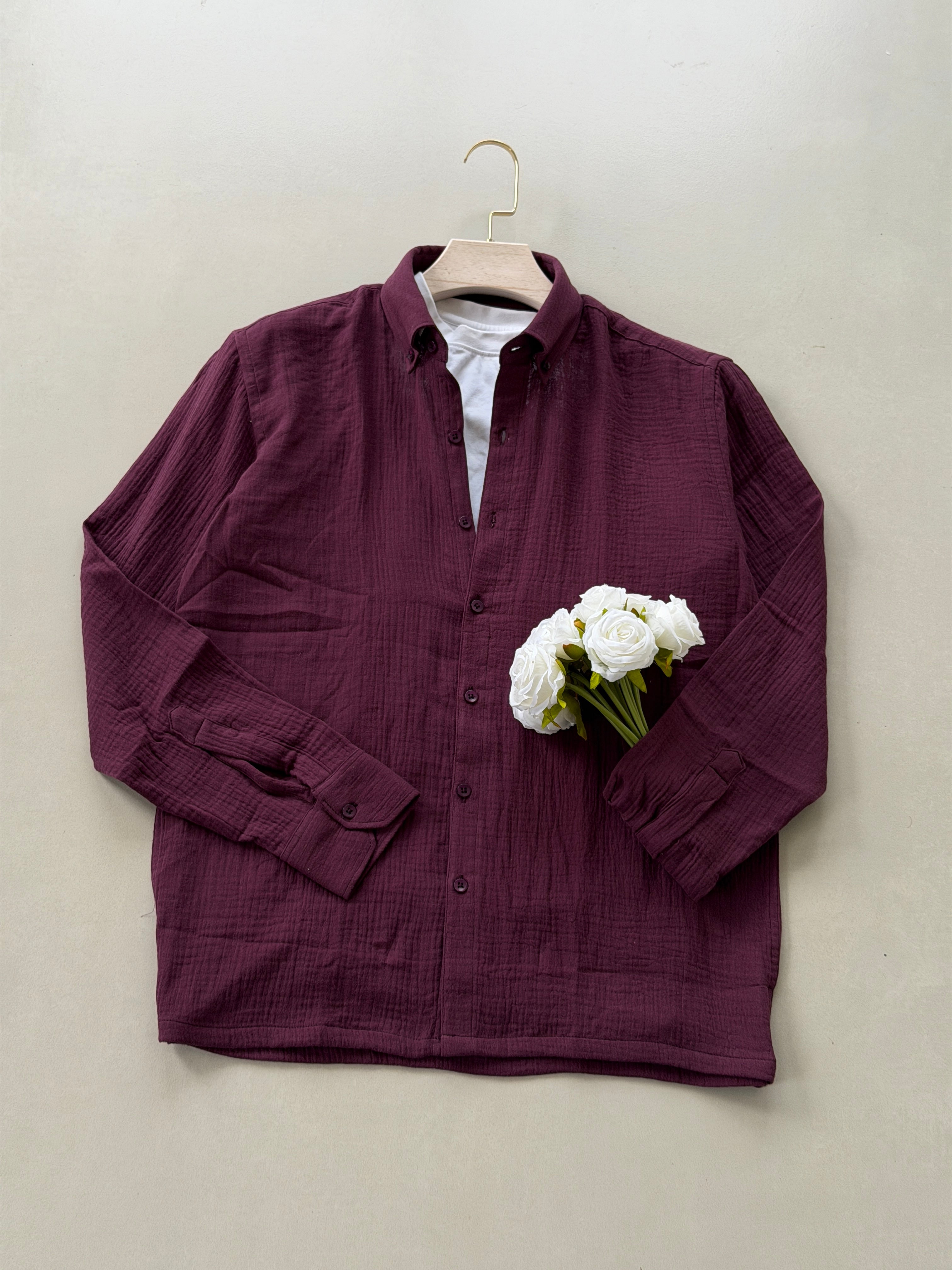 Gauze Cotton Box Fit Shirt - Wine