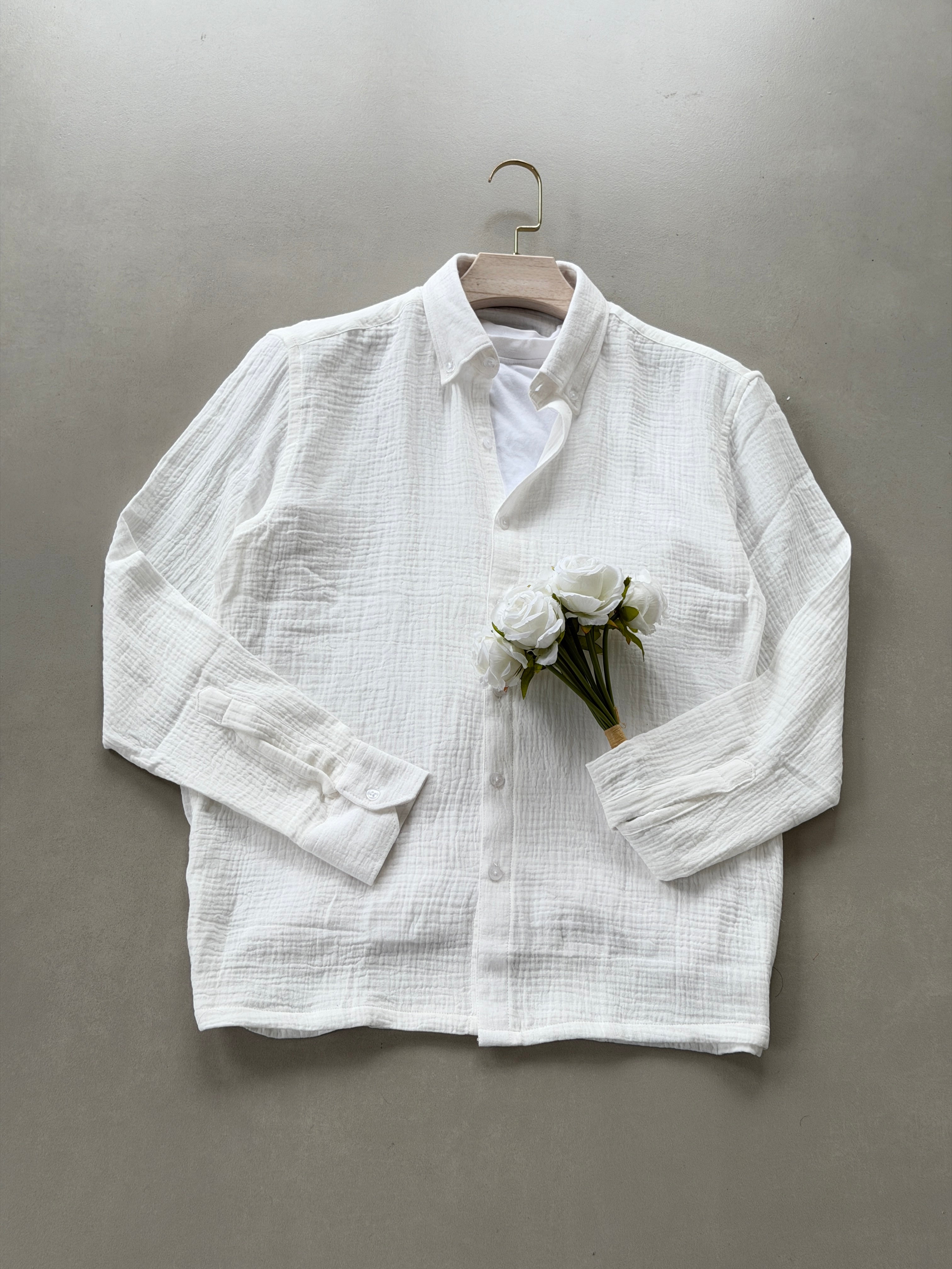 Gauze Cotton Box Fit Shirt - Off White
