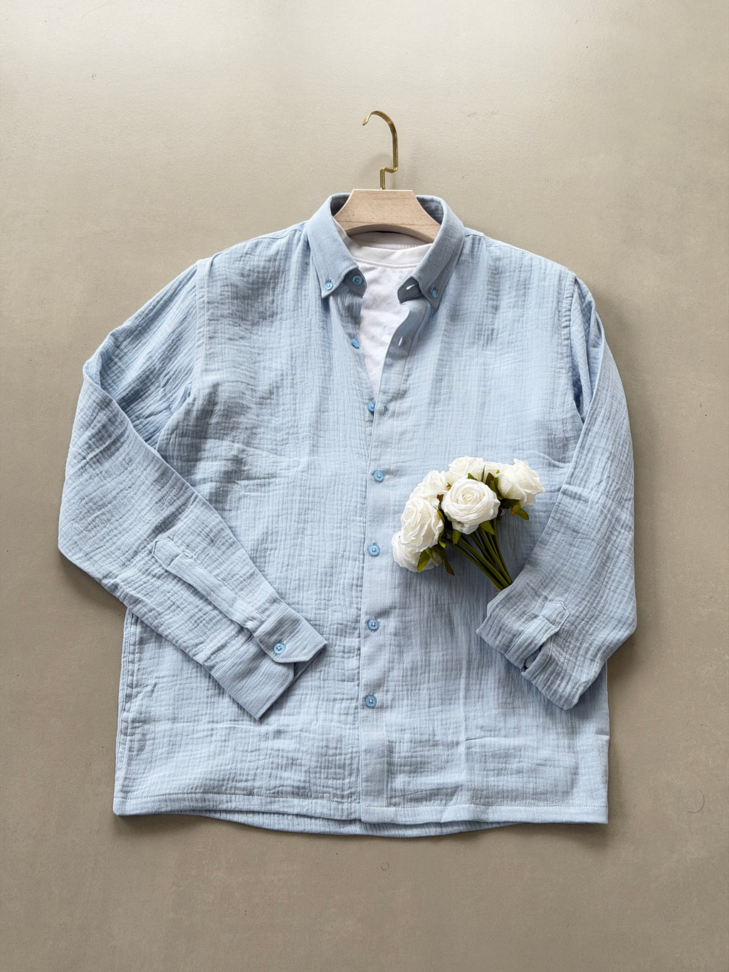 Gauze Cotton Box Fit Shirt - Sky Blue