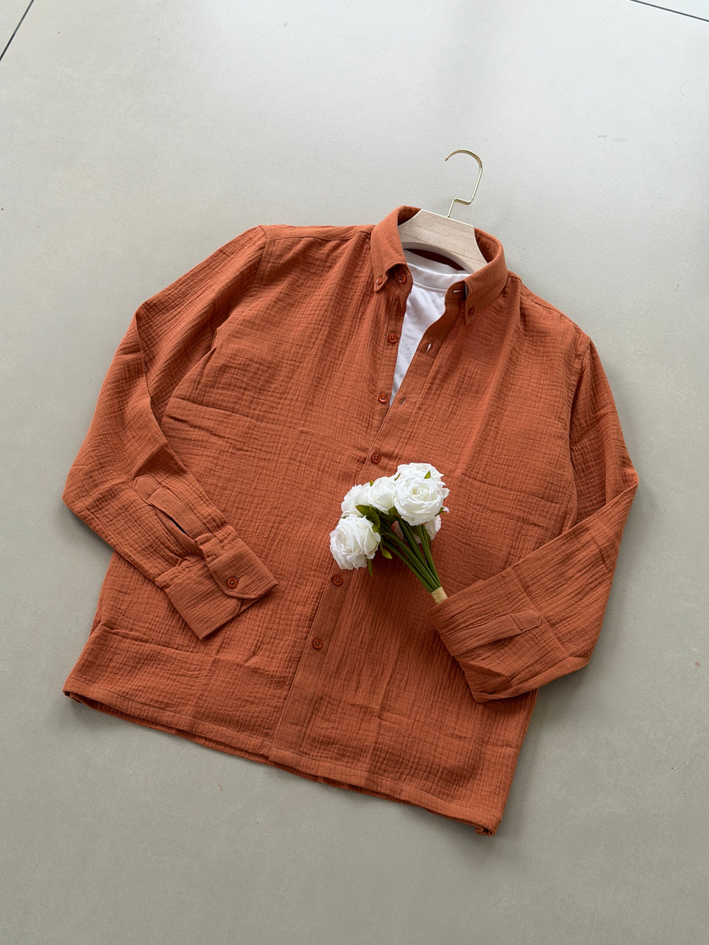 Gauze Cotton Box Fit Shirt - Rust