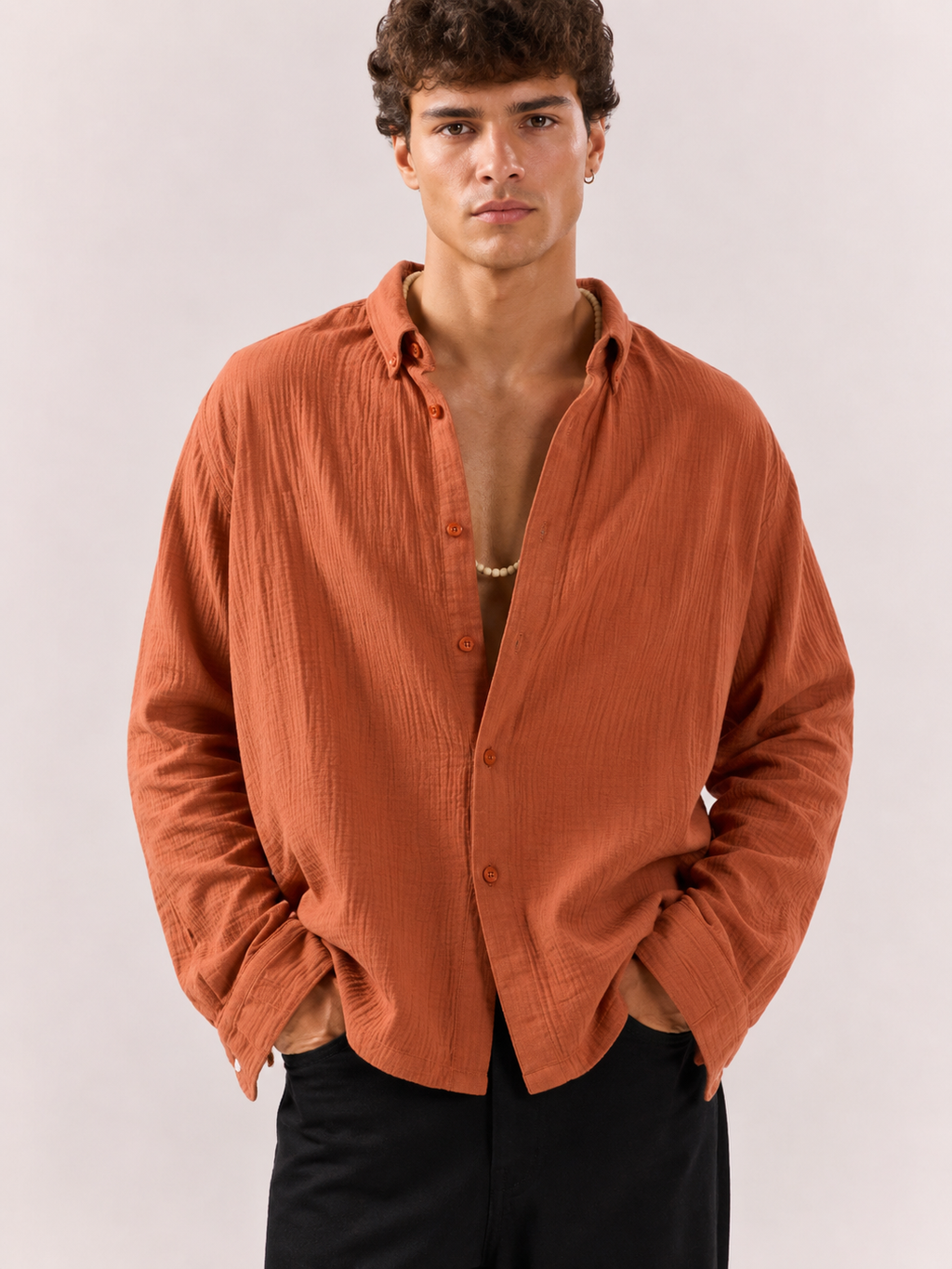 Gauze Cotton Box Fit Shirt - Rust