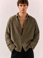 Gauze Cotton Box Fit Shirt - Olive