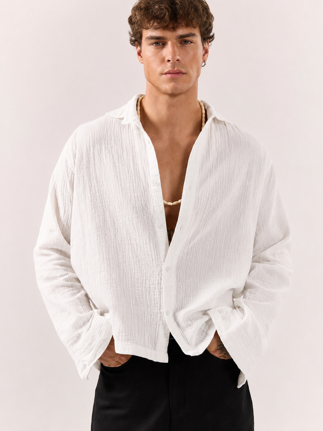 Gauze Cotton Box Fit Shirt - Off White