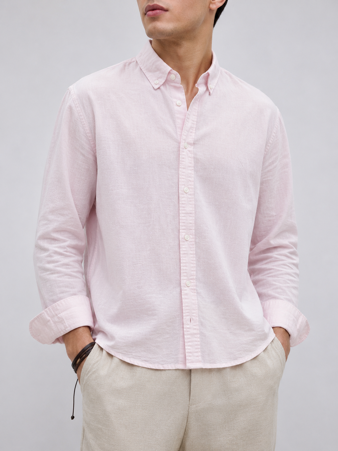 Classic Cotton Linen Shirt - Soft Pink