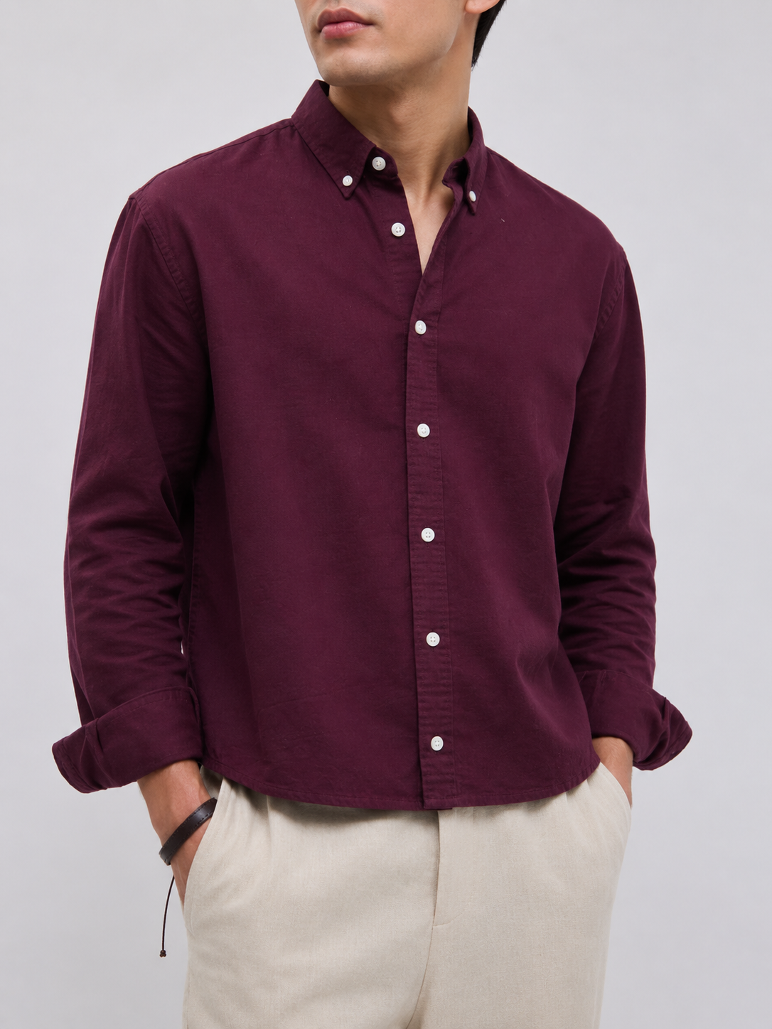 Classic Cotton Linen Shirt - Burgundy