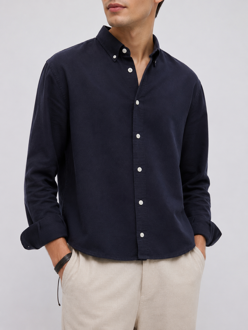 Classic Cotton Linen Shirt - Navy Blue