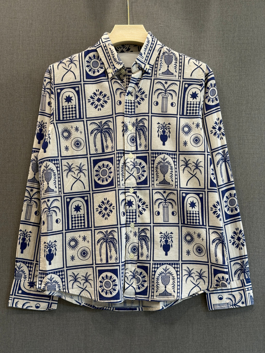 Mosaic Printed Linen Shirt - Cobalt Blue