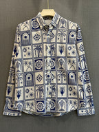 Mosaic Printed Linen Shirt - Cobalt Blue