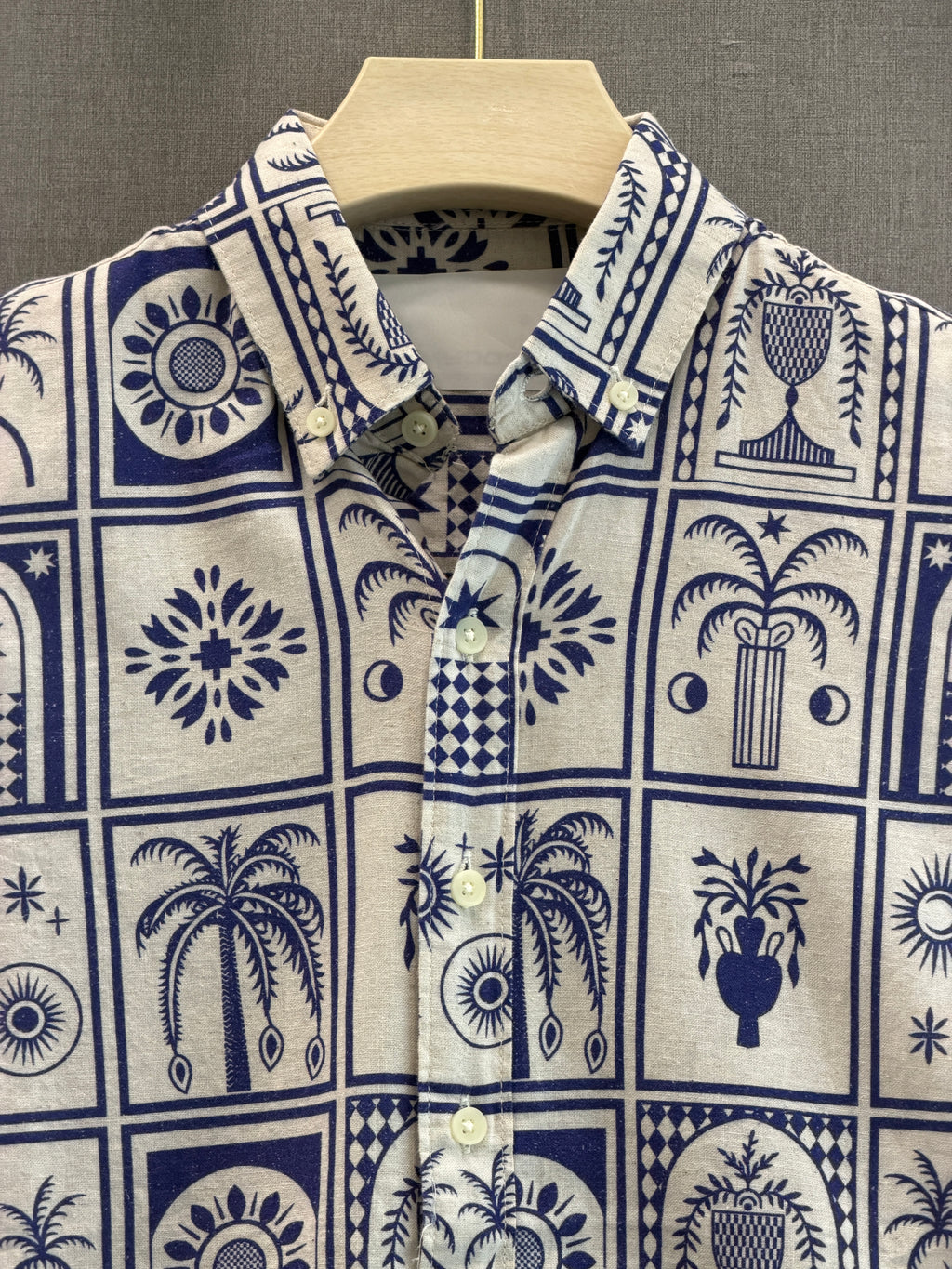 Mosaic Printed Linen Shirt - Cobalt Blue