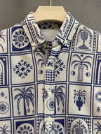 Mosaic Printed Linen Shirt - Cobalt Blue