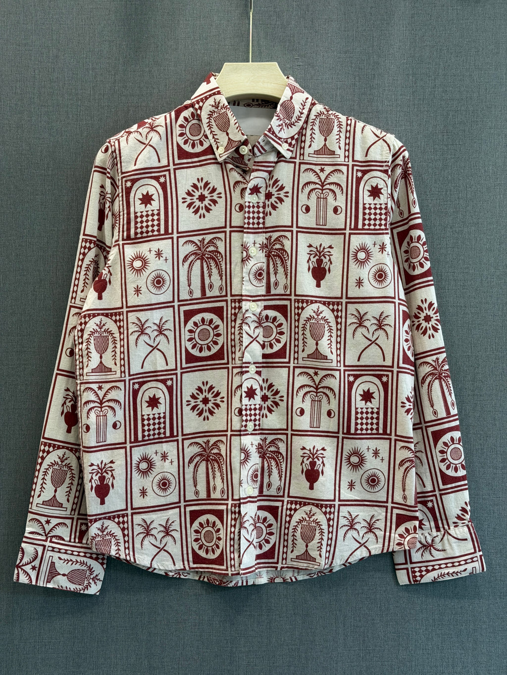 Mosaic Printed Linen Shirt - Crimson Red