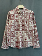 Mosaic Printed Linen Shirt - Crimson Red